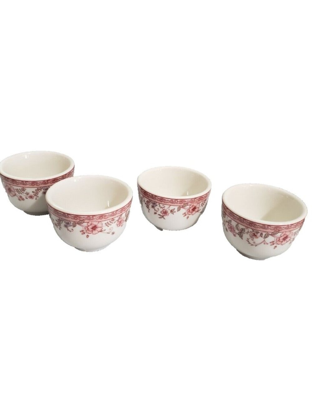 4pc Asian Handle Less Teacups Cups Sake Condiment Vessels Floral Microwave Safe